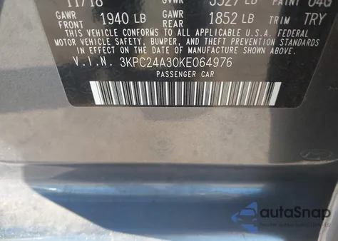 2019 Hyundai Accent Se from USA, damaged, VIN 3KPC24A30KE064976